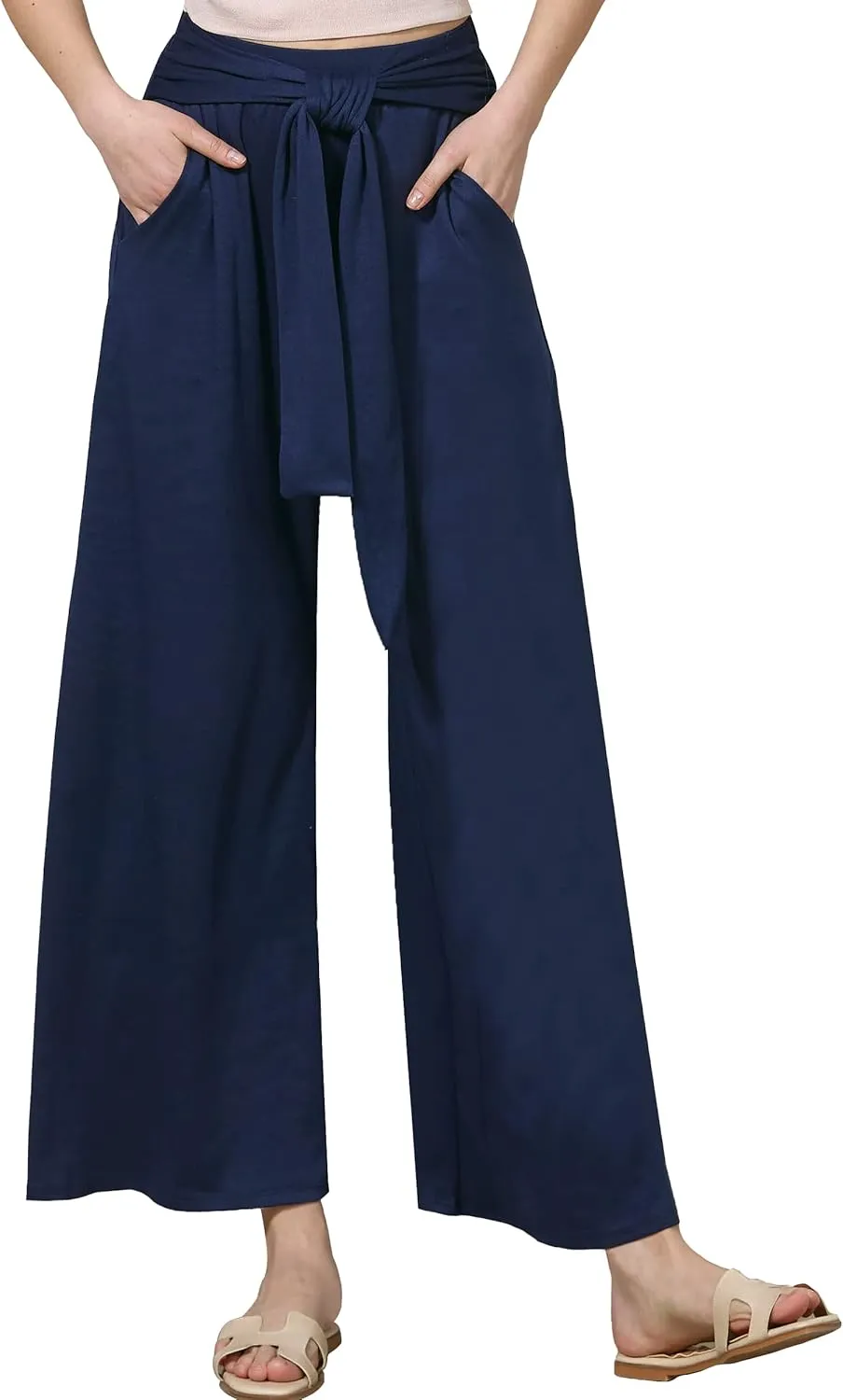 noflik Women's Comfy High Waisted Wide Leg/Bell Bottom Pants with Elastic Waistband