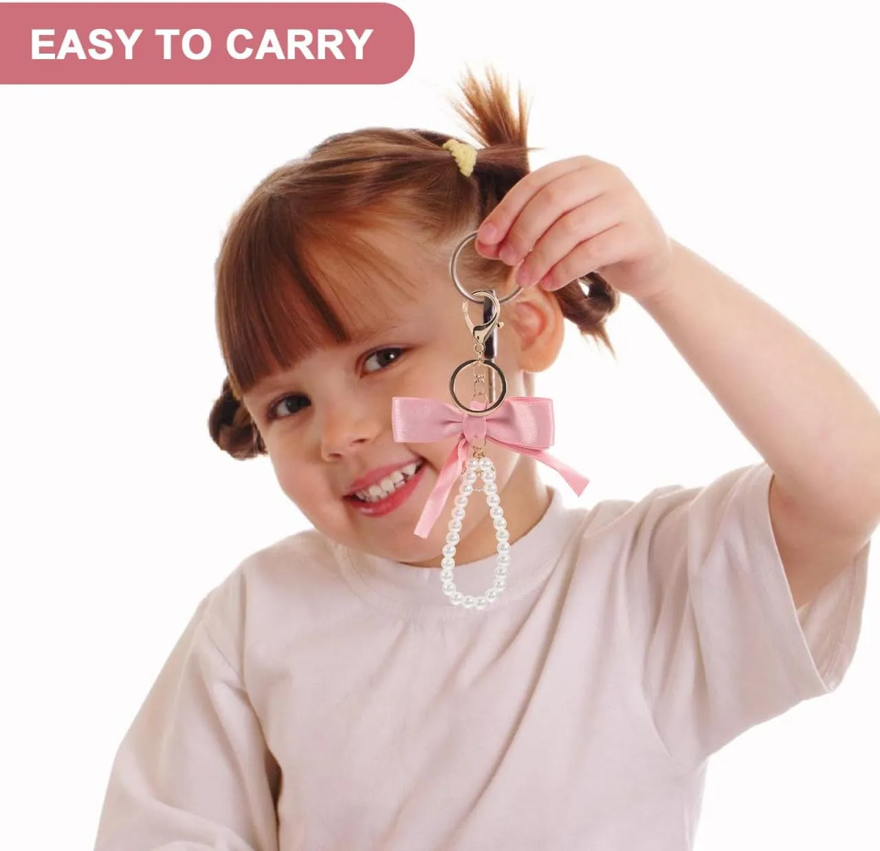 NOLITOY Cute Bow Keychain, Pearl Wristlet Keyring Bowknot Charms Aesthetic Key Ring for Car Bag Purse