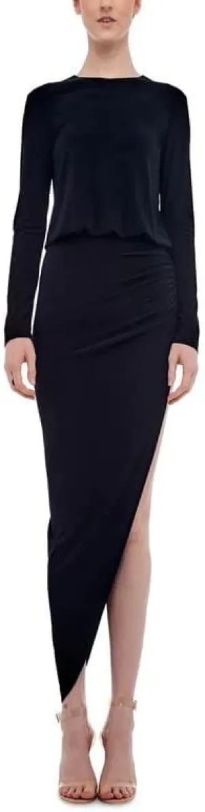 Norma Kamali Women's Long Sleeve Crew Neck Side Drape Gown