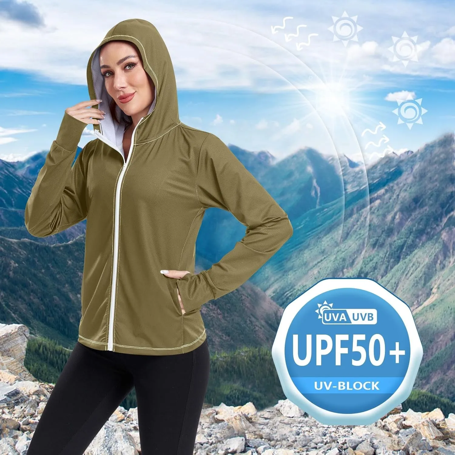 ODAWA Peach Womens Sun Protection Shirts UPF 50  Sun Protection Hoodie Jacket UV Cooling Hoodie Summer Clothing