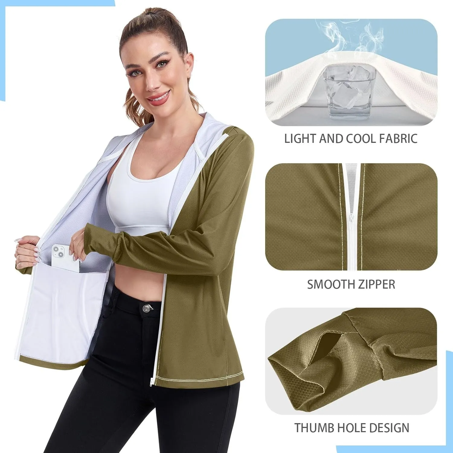 ODAWA Peach Womens Sun Protection Shirts UPF 50  Sun Protection Hoodie Jacket UV Cooling Hoodie Summer Clothing