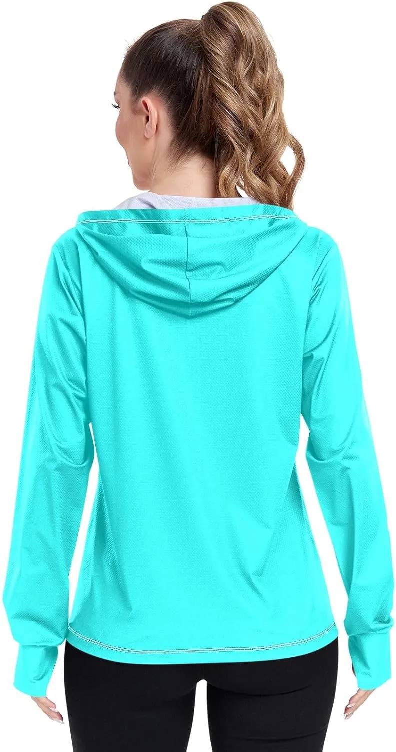 ODAWA Turquoise Womens Sun Protection Shirts Full Zip Front Swimsuit Tops UV Cooling Hoodie Summer Clothing