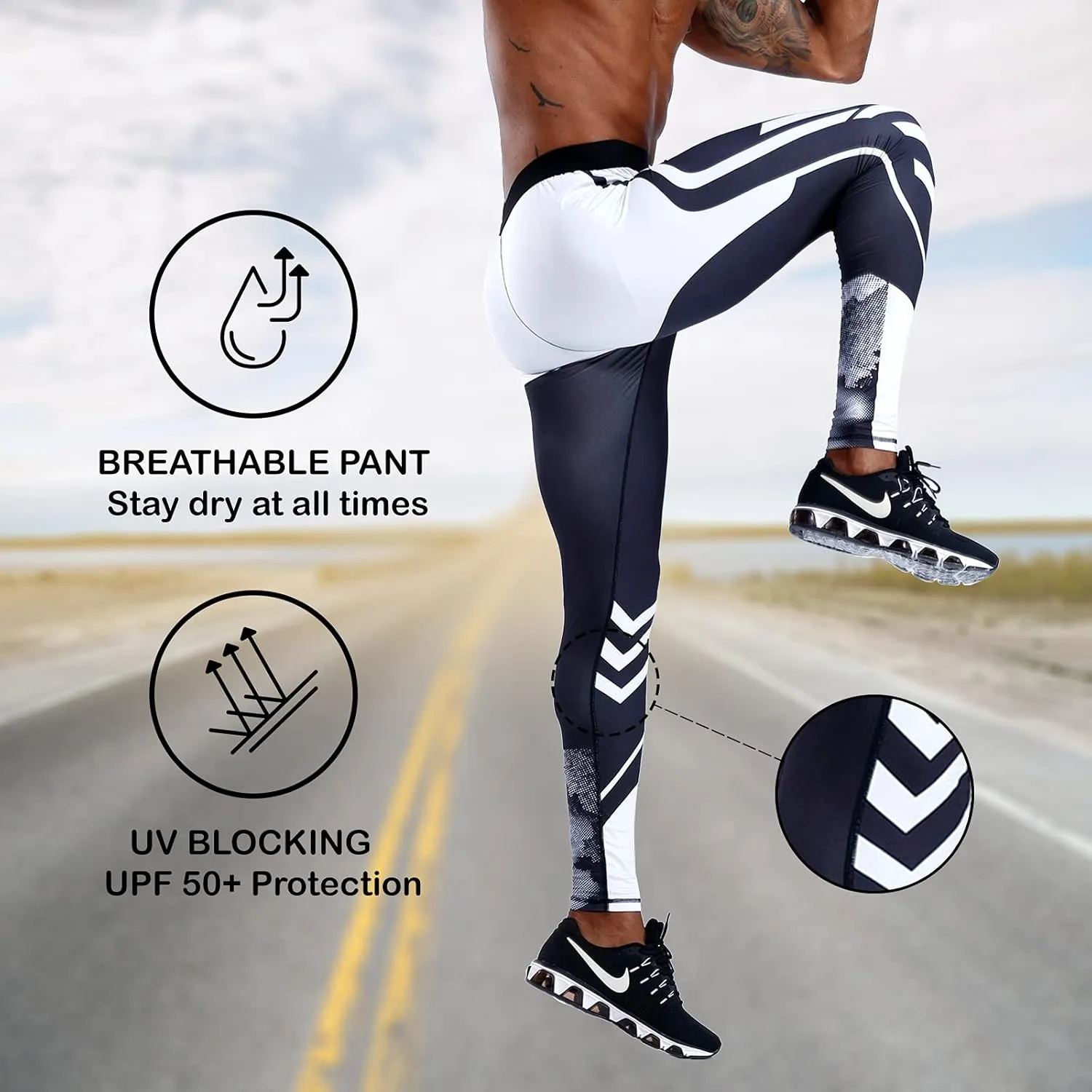 OEBLD Compression Pants Men UV Blocking Running Tights 1 or 2 Pack Gym Yoga Leggings for Athletic Workout