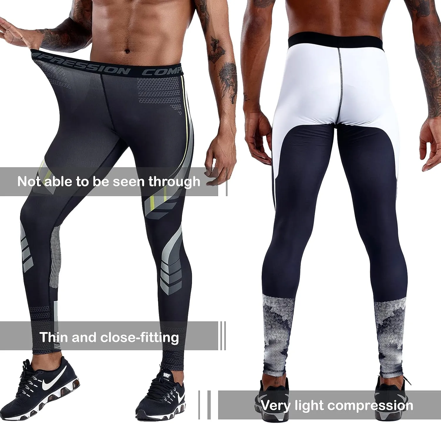 OEBLD Compression Pants Men UV Blocking Running Tights 1 or 2 Pack Gym Yoga Leggings for Athletic Workout