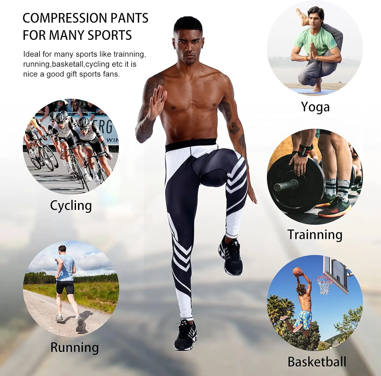 OEBLD Compression Pants Men UV Blocking Running Tights 1 or 2 Pack Gym Yoga Leggings for Athletic Workout