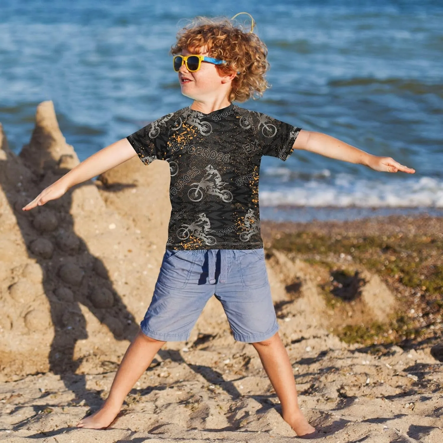 Ollabaky Short Sleeve Boys Rash Guard Swim Shirts Quick Dry Swimwear UPF 50  Toddler Kids Water Shirt