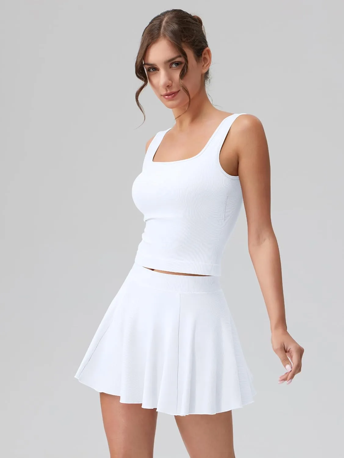 OQQ Women's 2 Piece Mini Skirt Sets Casual Summer Knit Cropped Tank Top with Sport Bra High Waisted Mini Skirts Outfit
