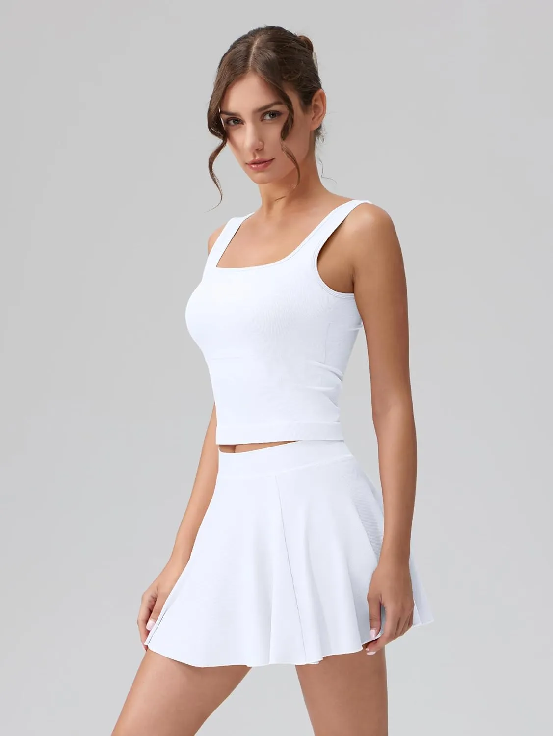 OQQ Women's 2 Piece Mini Skirt Sets Casual Summer Knit Cropped Tank Top with Sport Bra High Waisted Mini Skirts Outfit