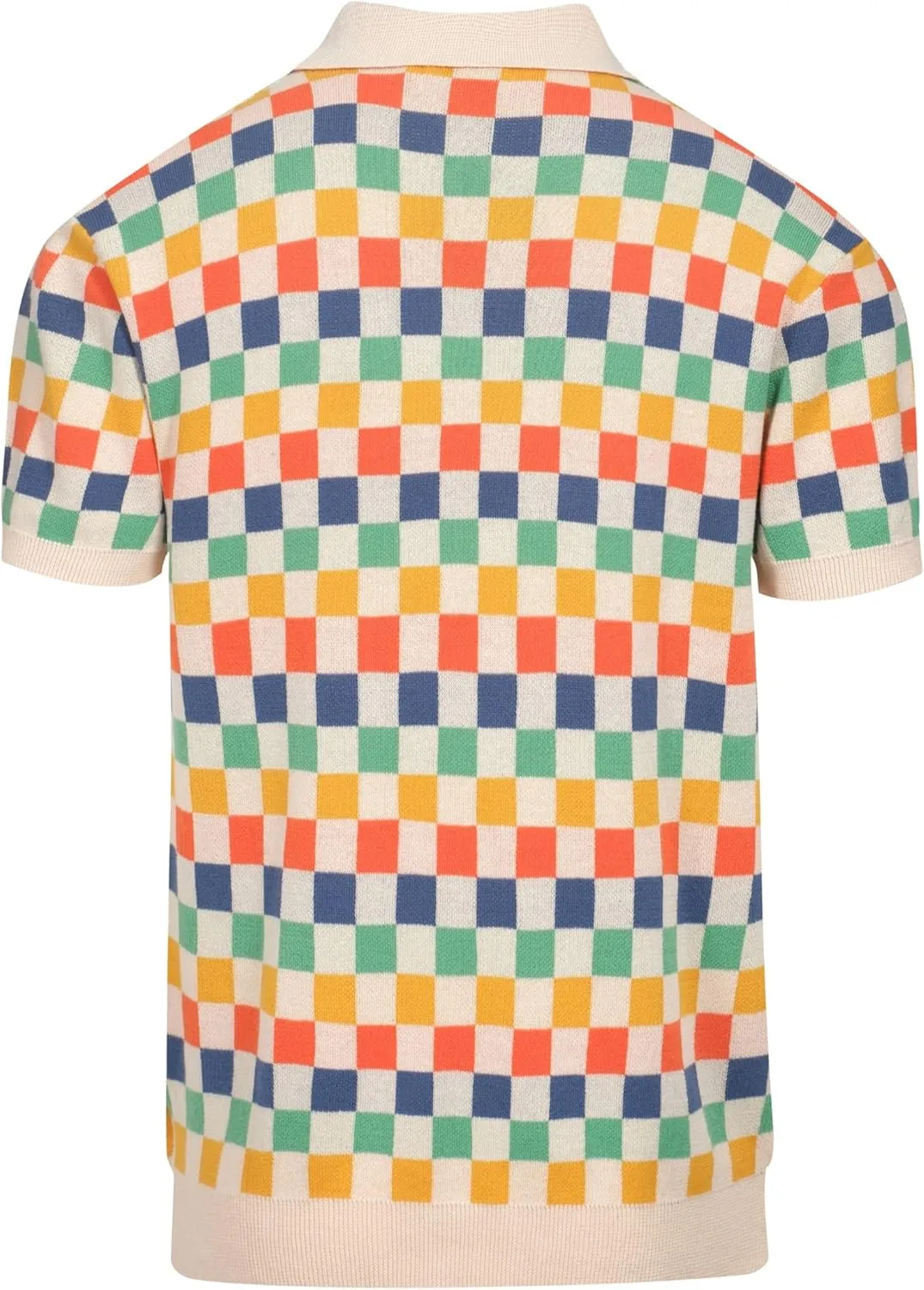 OXKNIT Mens Knitted Retro Polo Shirts Color Plaid Casual Short Sleeve Summer Shirt