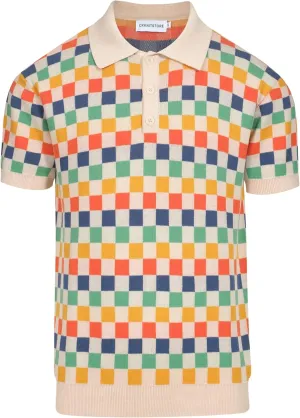 OXKNIT Mens Knitted Retro Polo Shirts Color Plaid Casual Short Sleeve Summer Shirt
