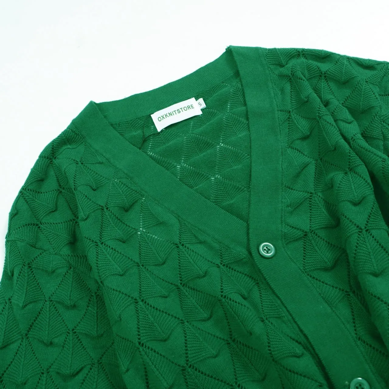 OXKNIT Men's Knitted Vintage Polo Shirt V Neck Button Down Shirts Short Sleeve Dark Green Summer Shirt