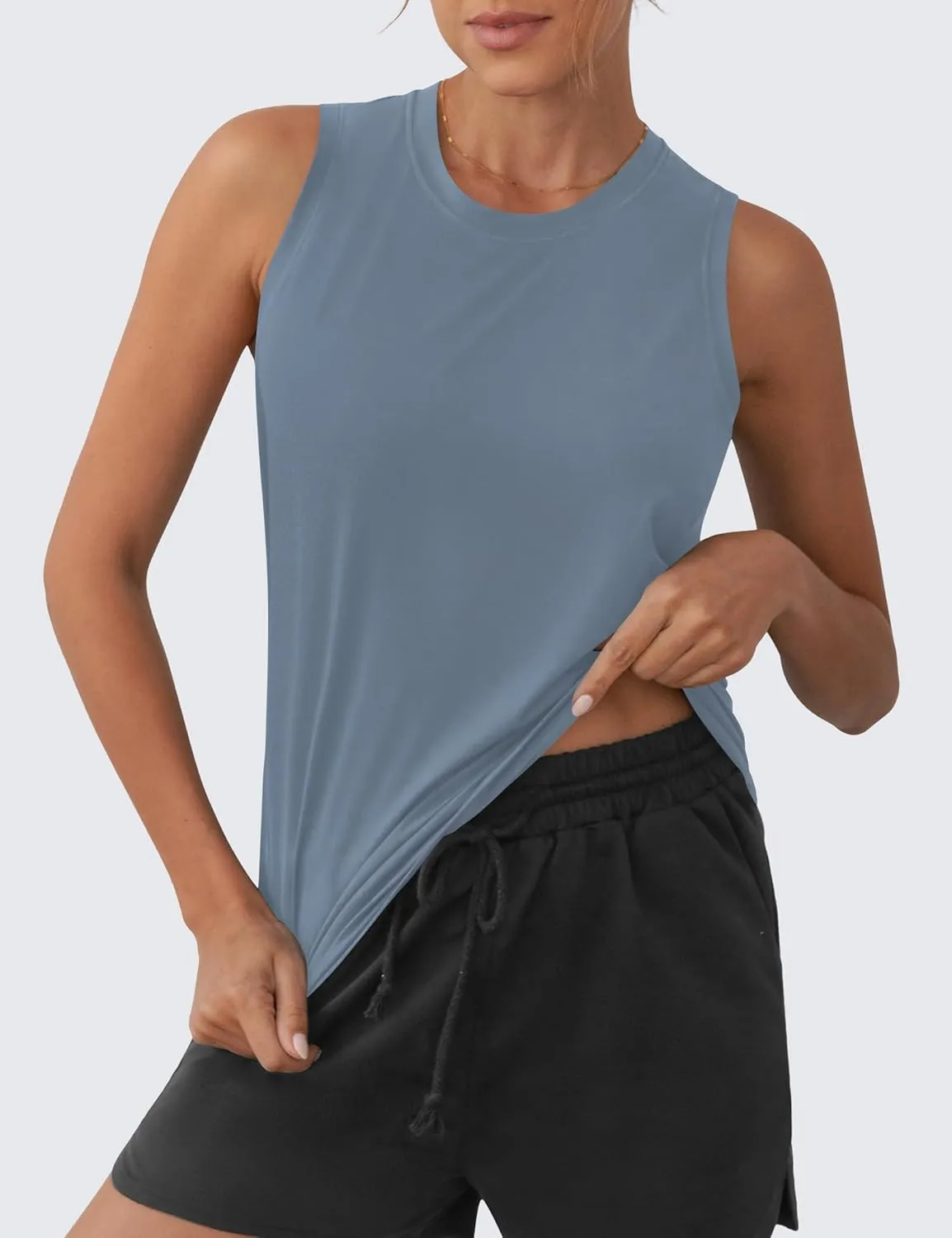 OYANUS Women's Summer Workout Tops Sleeveless Racerback Athletic Tank Top High Neck Loose Fit Running Gym Yoga Shirts