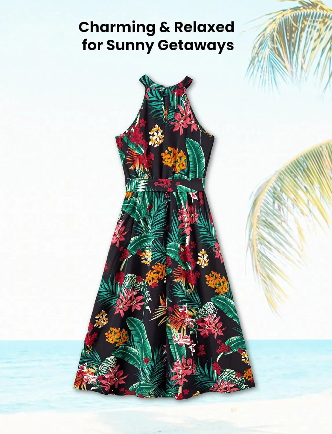 PATPAT Family Hawaiian Matching Outfits Mommy and Me Outfits Caribbean Vacation Summer Tropical Halter Sundresses and Shirts