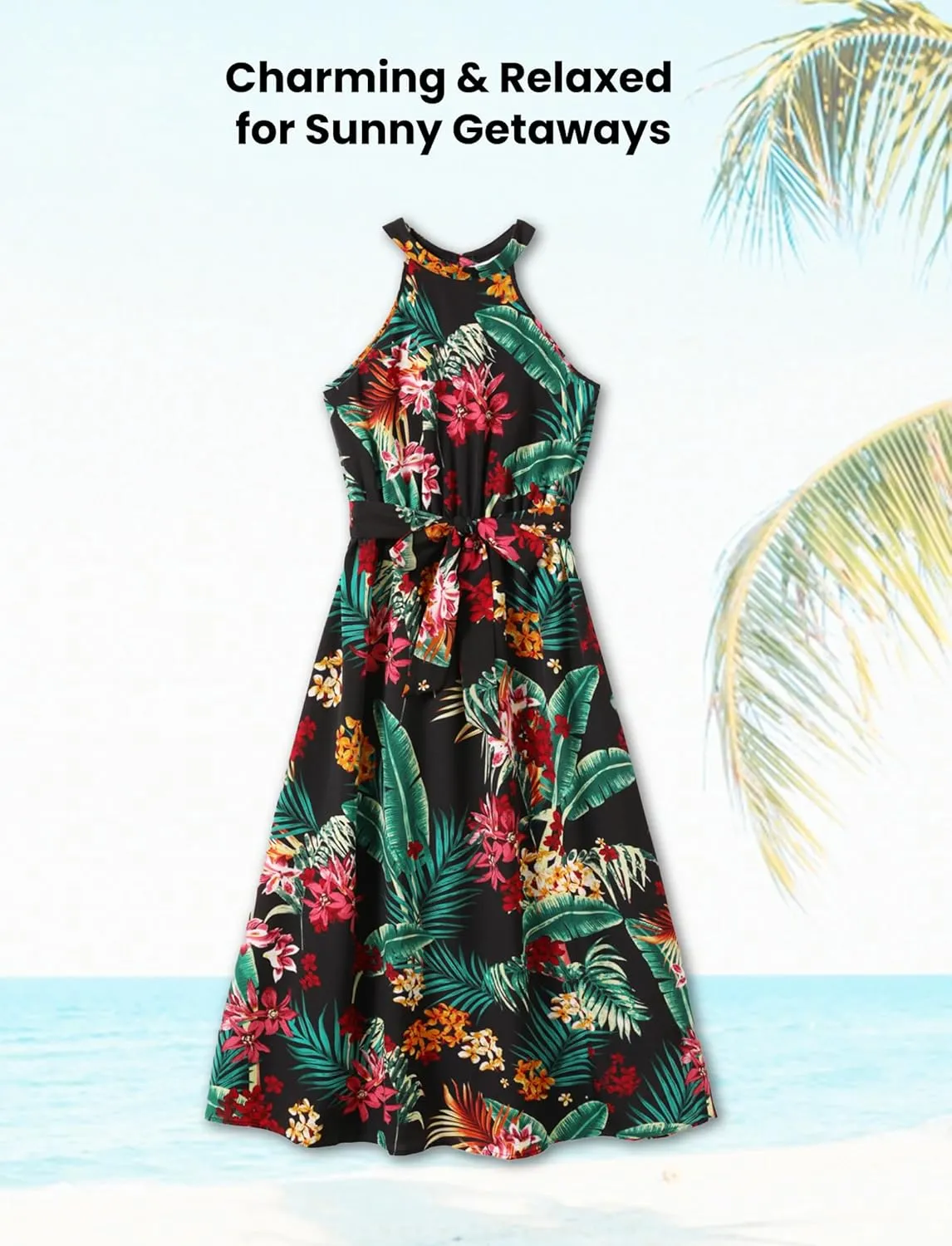 PATPAT Family Hawaiian Matching Outfits Mommy and Me Outfits Caribbean Vacation Summer Tropical Halter Sundresses and Shirts