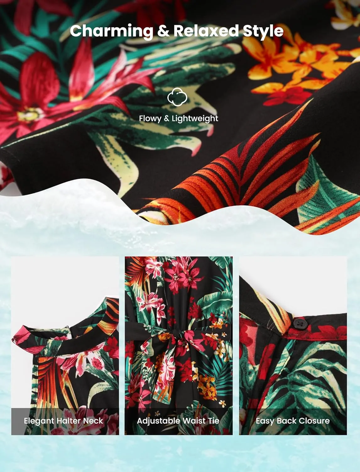 PATPAT Family Hawaiian Matching Outfits Mommy and Me Outfits Caribbean Vacation Summer Tropical Halter Sundresses and Shirts