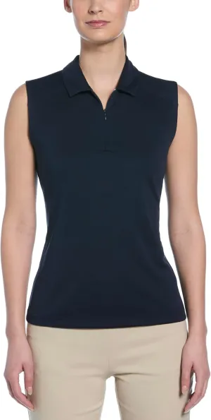 PGA TOUR Women's Airflux Sleeveless Quarter Zip Golf Polo Shirt Moisture-Wicking Fabric