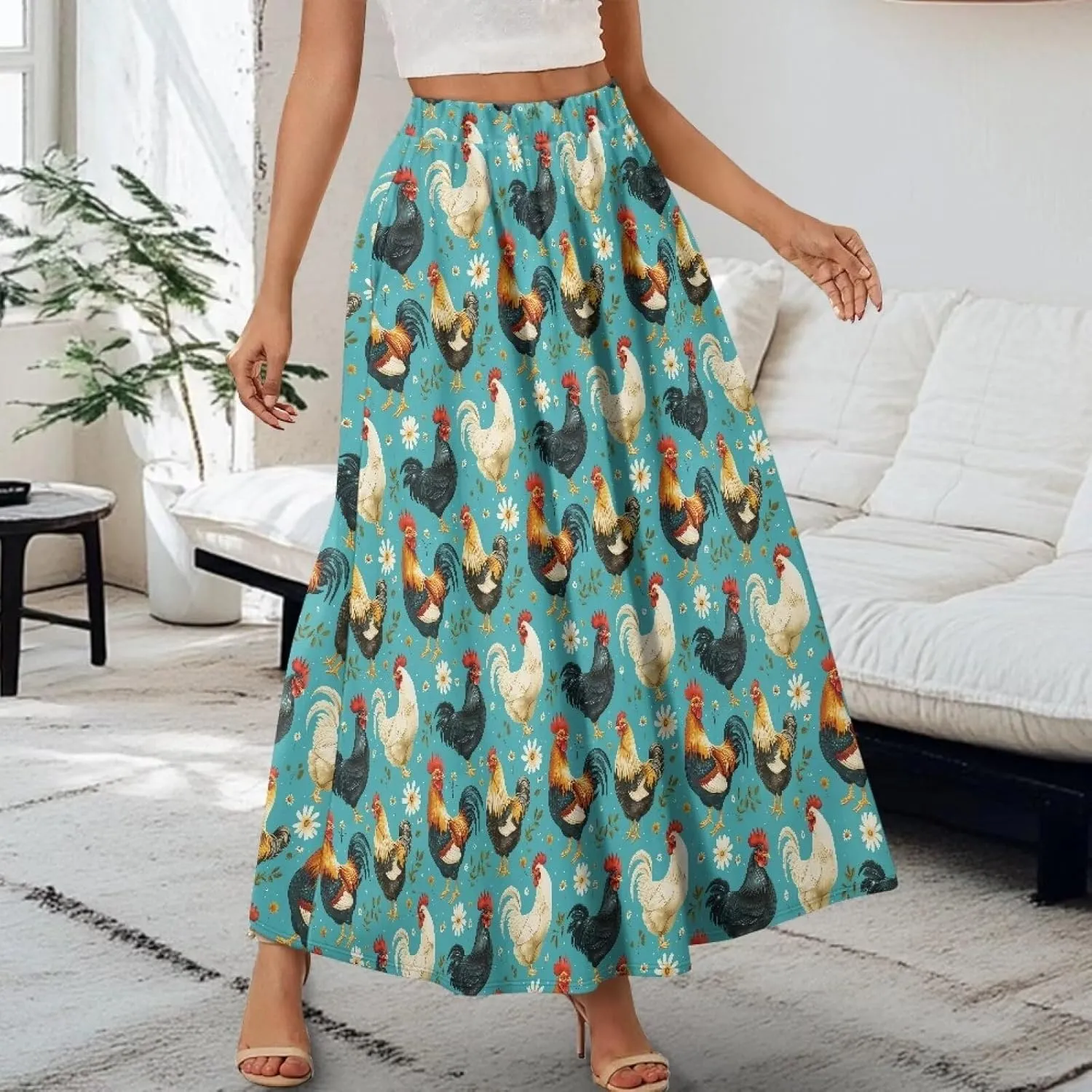 Pleated Skirts for Women with Pockets Loose Elastic High Waist A-Line Long Skirtsfor Party Cocktail Wedding S-2XL