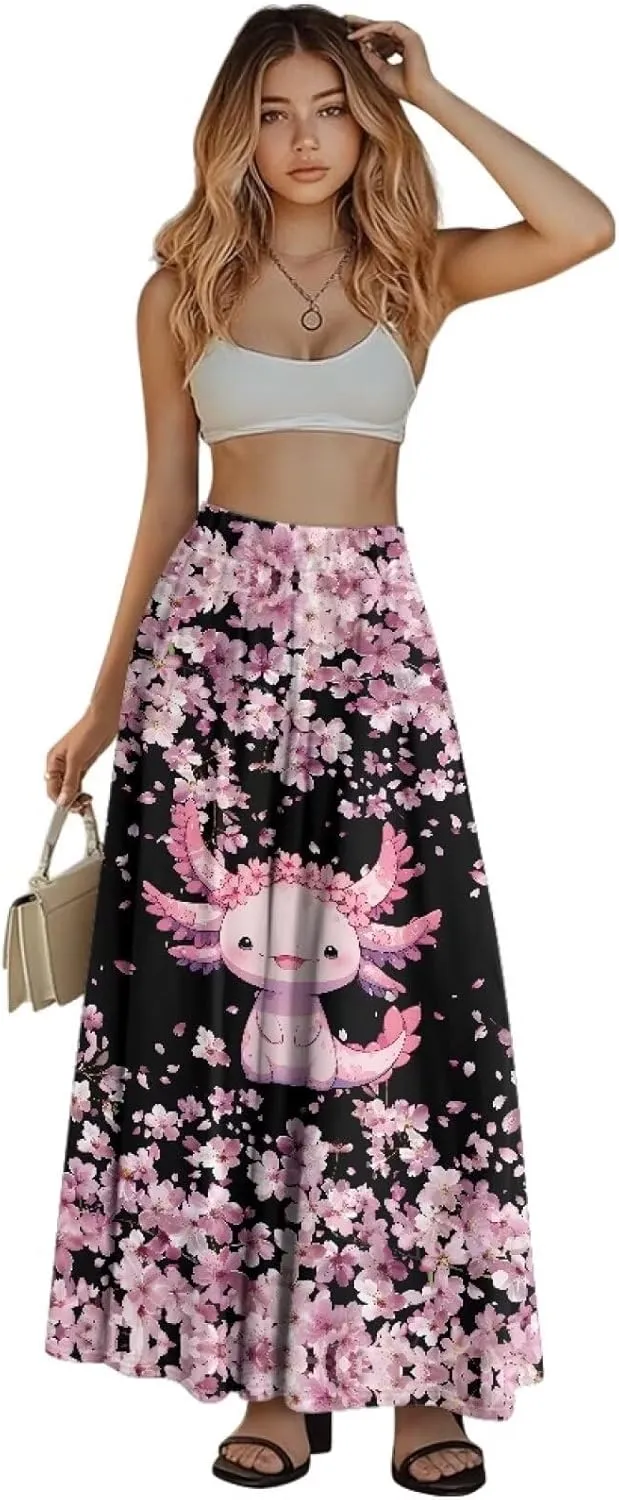Pleated Skirts for Women with Pockets Loose Elastic High Waist A-Line Long Skirtsfor Party Cocktail Wedding S-2XL