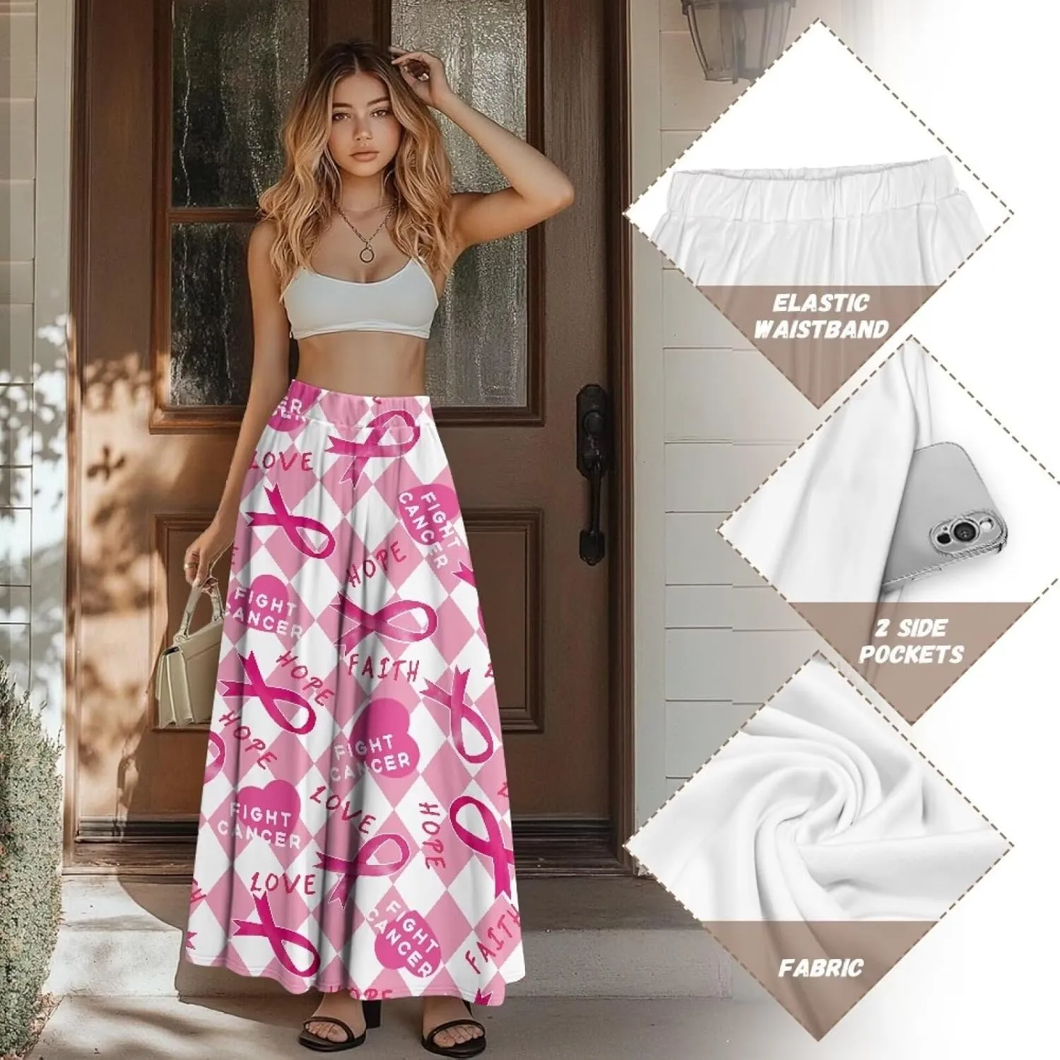 Pleated Skirts for Women with Pockets Loose Elastic High Waist A-Line Long Skirtsfor Party Cocktail Wedding S-2XL