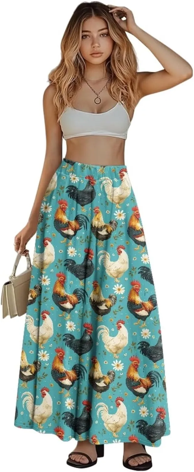 Pleated Skirts for Women with Pockets Loose Elastic High Waist A-Line Long Skirtsfor Party Cocktail Wedding S-2XL