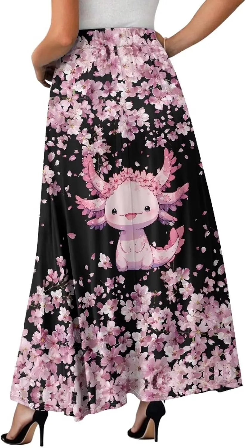 Pleated Skirts for Women with Pockets Loose Elastic High Waist A-Line Long Skirtsfor Party Cocktail Wedding S-2XL