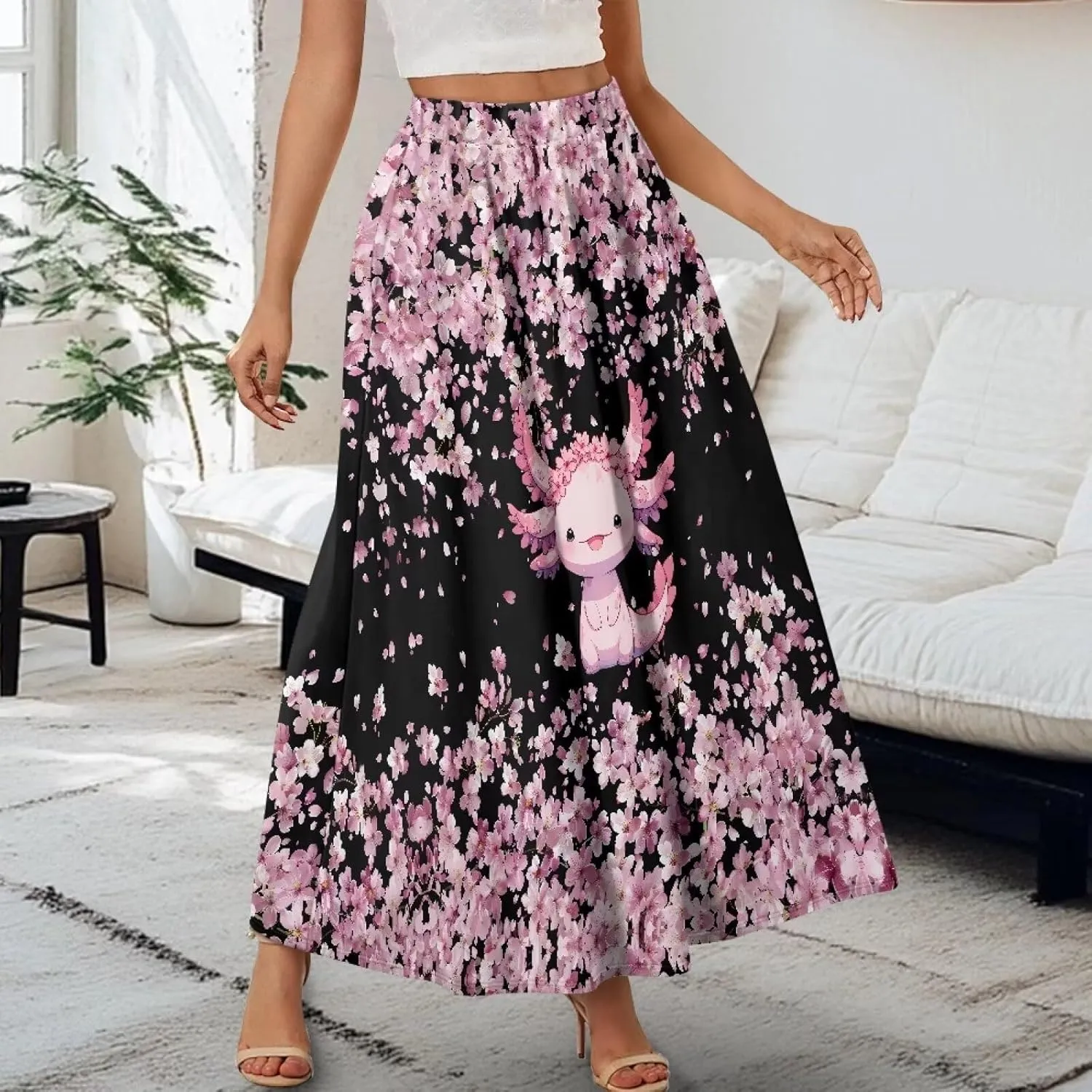 Pleated Skirts for Women with Pockets Loose Elastic High Waist A-Line Long Skirtsfor Party Cocktail Wedding S-2XL