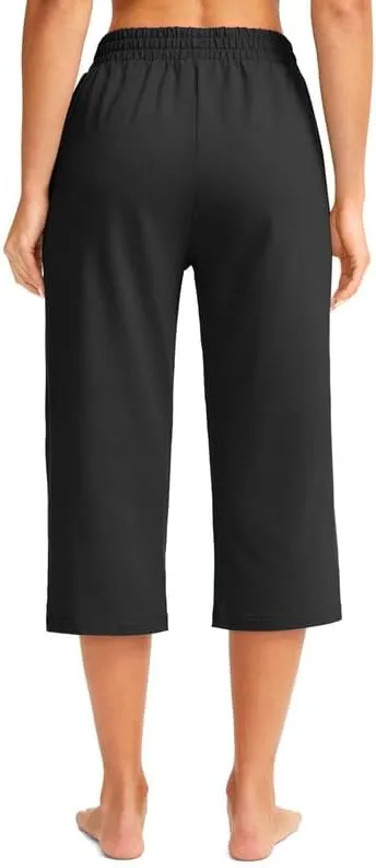 Pudolla Women's Capris Yoga Pants 18"/20" Cotton Capri Sweatpants Wide Leg Summer Casual Workout Pants with Pockets