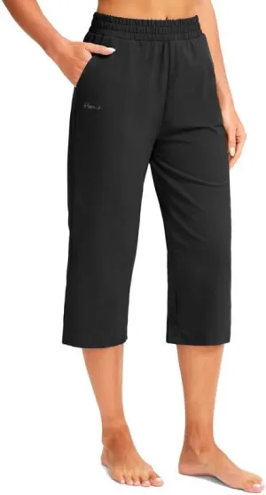 Pudolla Women's Capris Yoga Pants 18"/20" Cotton Capri Sweatpants Wide Leg Summer Casual Workout Pants with Pockets