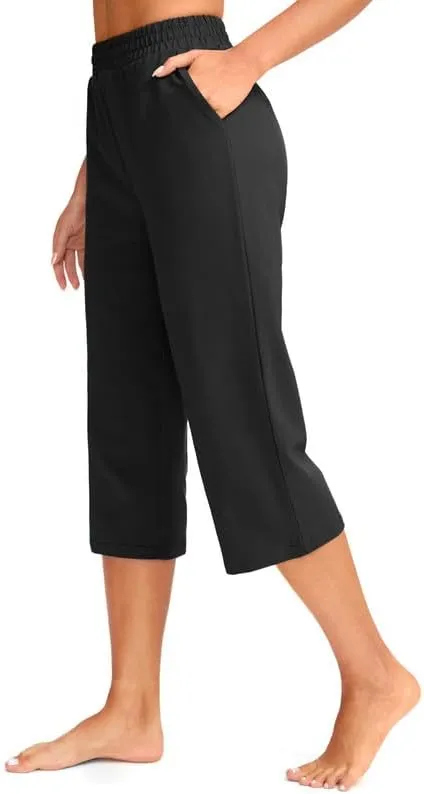 Pudolla Women's Capris Yoga Pants 18"/20" Cotton Capri Sweatpants Wide Leg Summer Casual Workout Pants with Pockets