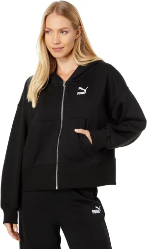 PUMA Classics Oversized Full Zip Fleece Hoodie Puma Black XS