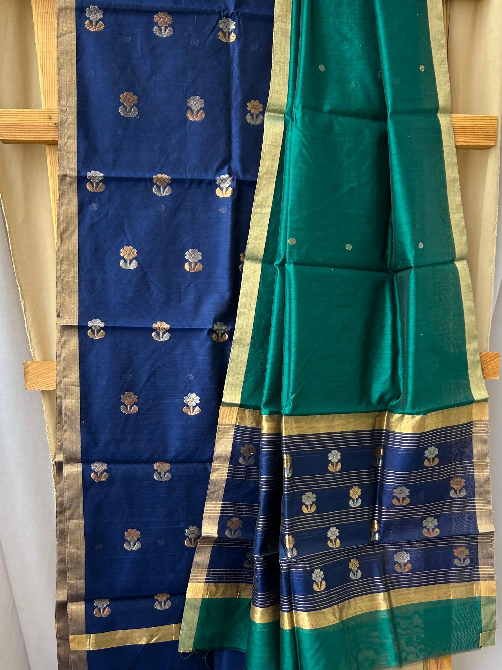 Pure Handloom Chanderi Silk Top Dupatta Set with weaving Gold Silver Bootis