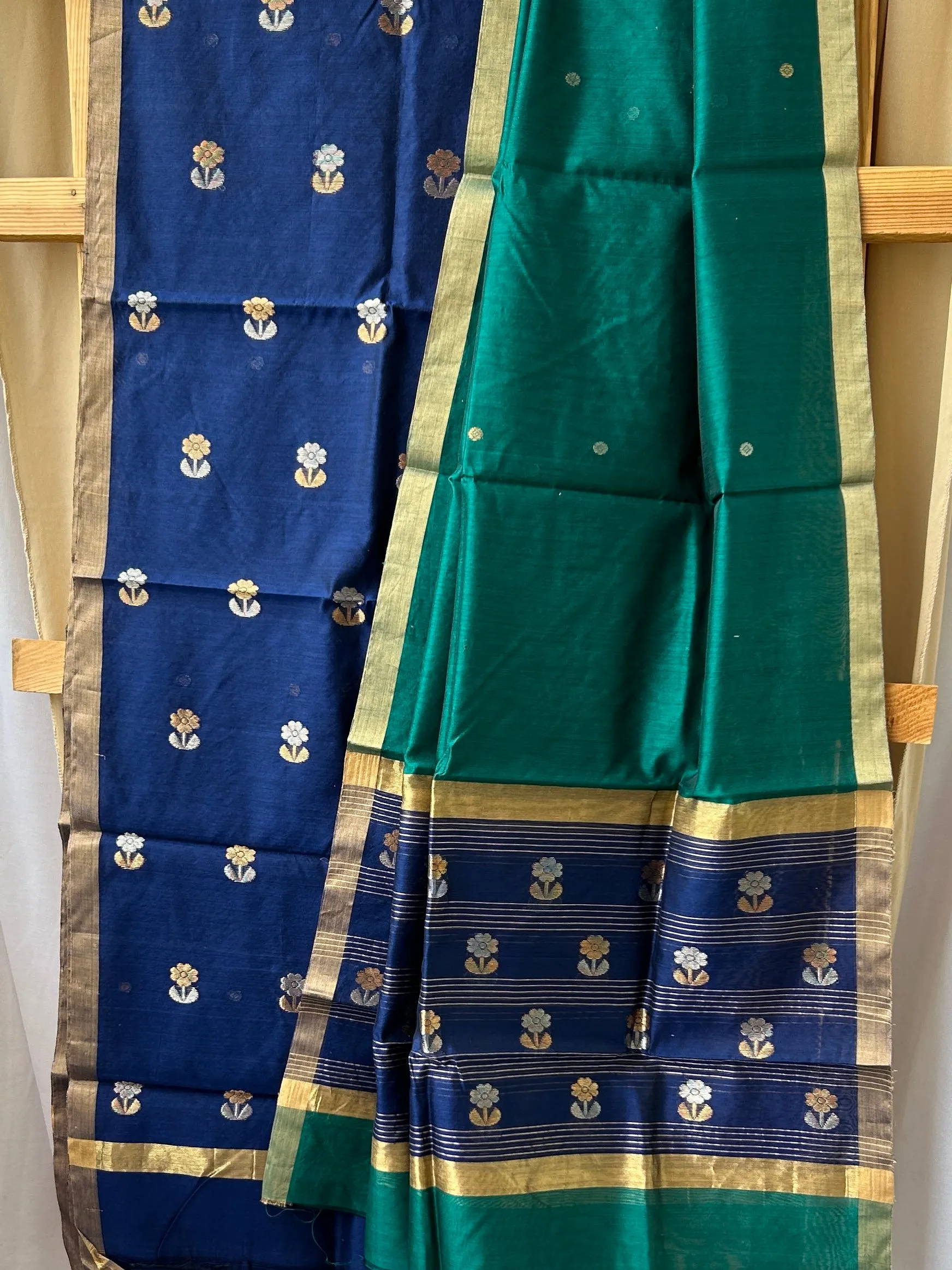 Pure Handloom Chanderi Silk Top Dupatta Set with weaving Gold Silver Bootis