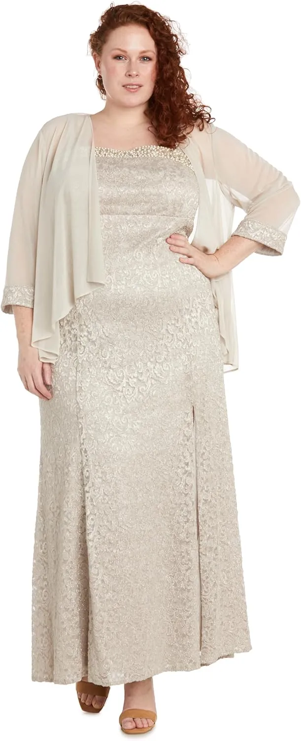 R&M Richards Women's Luxe Pearl Grace Gown Set