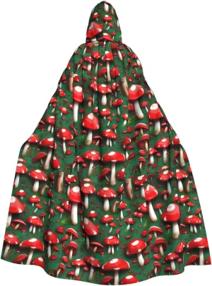 Red Cap Mushrooms print Hooded cape for adults, Oversized Hooded Cloak with Bow Tie, Adult party dress cape