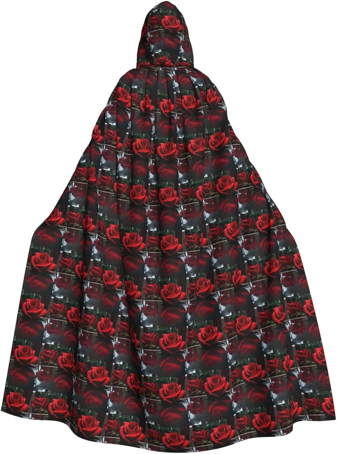 Red Mirror Rose print Hooded cape for adults, Oversized Hooded Cloak with Bow Tie, Adult party dress cape