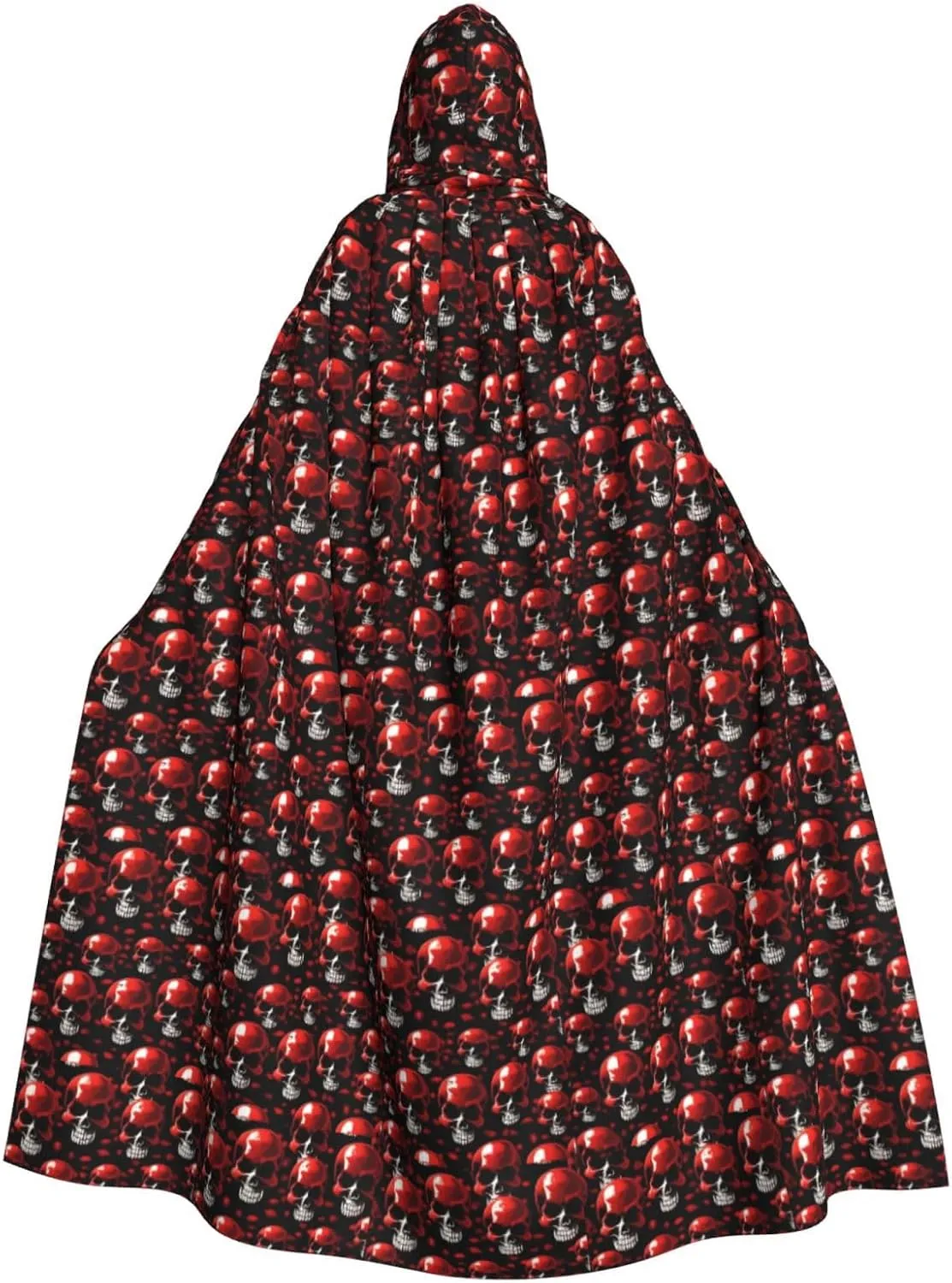 Red Skeletons print Hooded cape for adults, Oversized Hooded Cloak with Bow Tie, Adult party dress cape