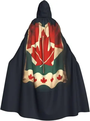 Retro Canada Flag print Hooded cape for adults, Oversized Hooded Cloak with Bow Tie, Adult party dress cape