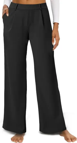 Rheane Women's High Waisted with Pockets Wide Leg Pants Pleated Dress Slacks with Belt Loops for Casual Wear Yoga-Pants