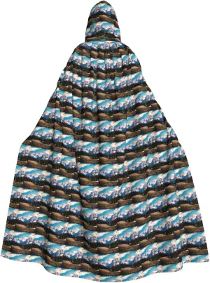 Rocky Mountains print Hooded cape for adults, Oversized Hooded Cloak with Bow Tie, Adult party dress cape