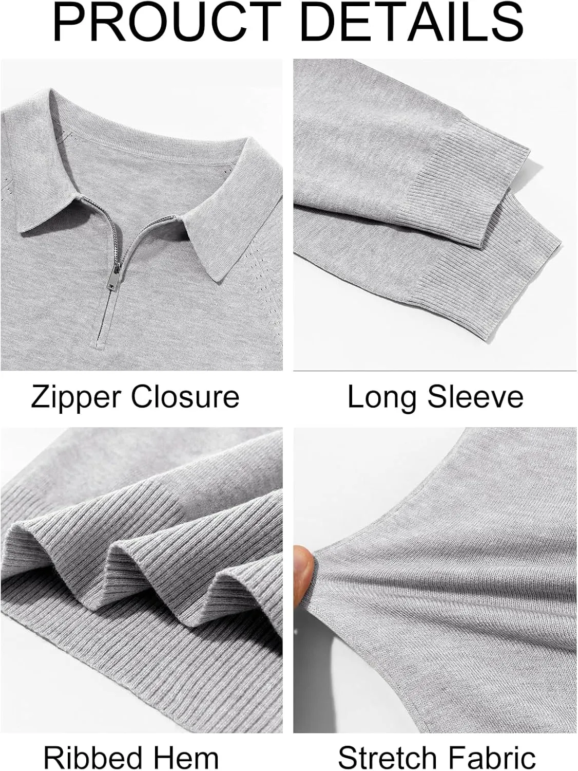 Runcati Mens Knit Polo Shirts Long Sleeve Quarter Zip Sweater Casual Slim Fit Golf Pullover Shirt