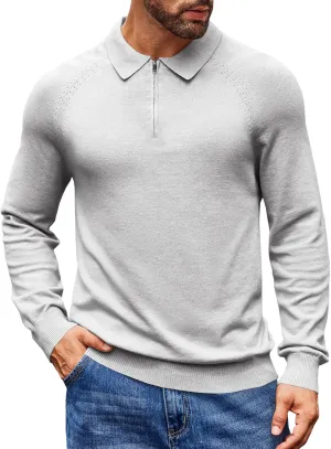 Runcati Mens Knit Polo Shirts Long Sleeve Quarter Zip Sweater Casual Slim Fit Golf Pullover Shirt