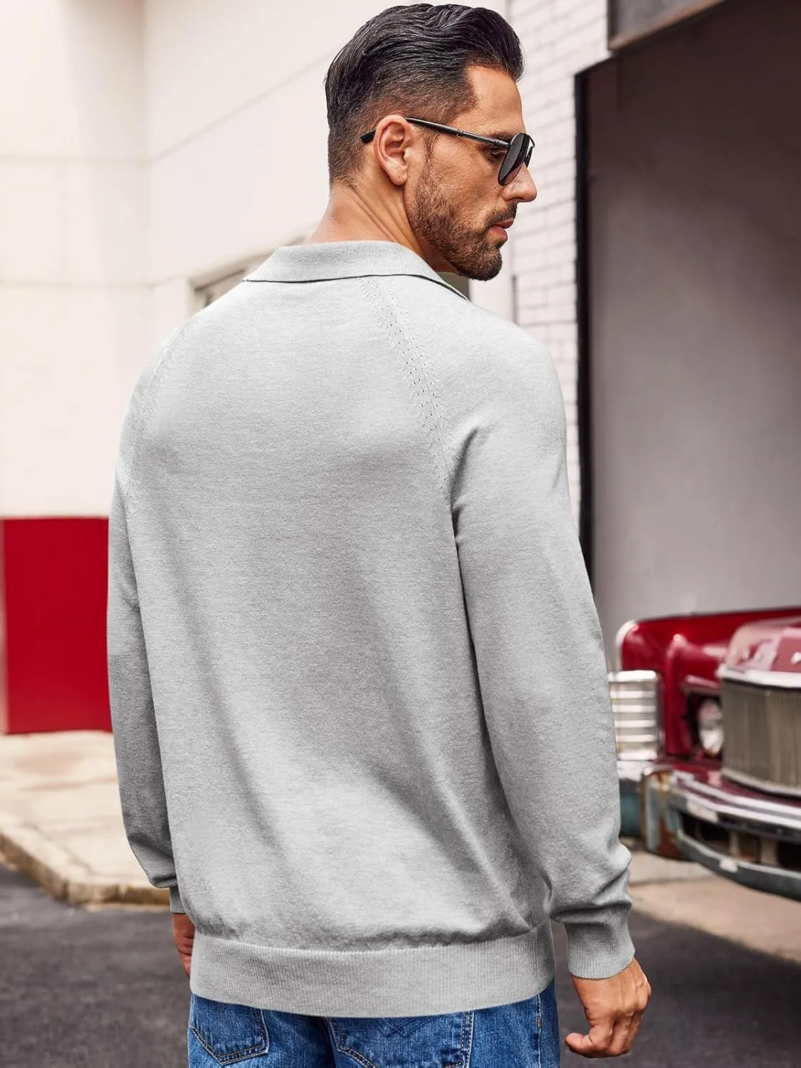 Runcati Mens Knit Polo Shirts Long Sleeve Quarter Zip Sweater Casual Slim Fit Golf Pullover Shirt