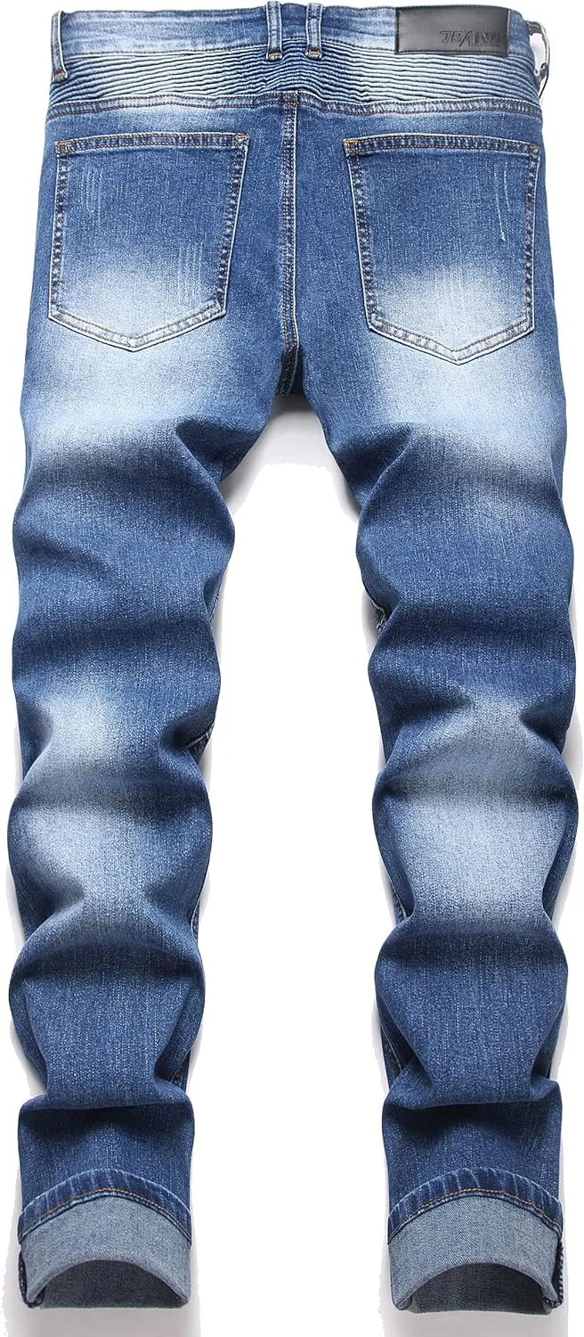 RXXKKK Men's Classic Zipper Biker Regular Fit Flex Jean