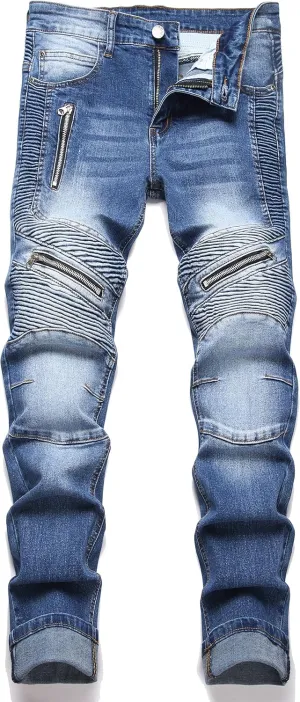 RXXKKK Men's Classic Zipper Biker Regular Fit Flex Jean