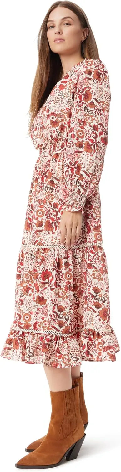 Sam Edelman Women's Maya Smock Wasit Ruffle Trim Midi Dress Standard