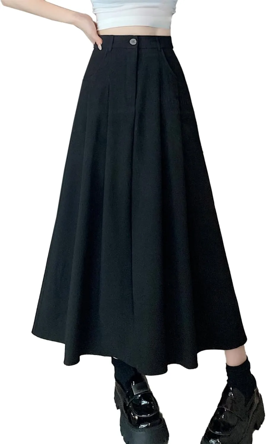 SANGTREE Women's Suit Long Skirts High Waisted Flared A-Line Skirt with Pockets & Belt Loops