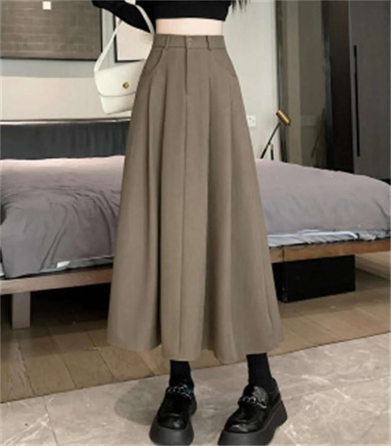 SANGTREE Women's Suit Long Skirts High Waisted Flared A-Line Skirt with Pockets & Belt Loops