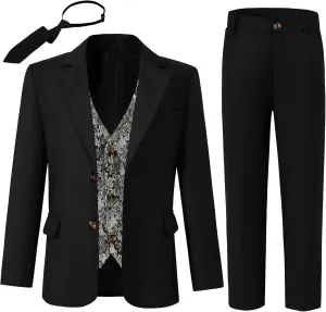 SANMIO Boys Suit 4 Piece Slim Fit Boys Suits Jacket Vest Pants Tie for Kids Suits Sets Boy Formal Tuxedo Set
