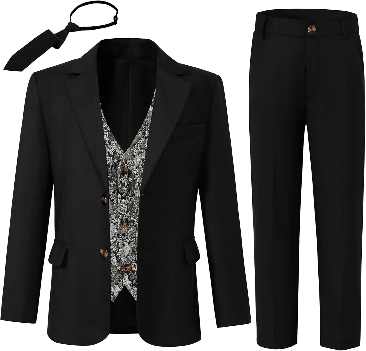 SANMIO Boys Suit 4 Piece Slim Fit Boys Suits Jacket Vest Pants Tie for Kids Suits Sets Boy Formal Tuxedo Set