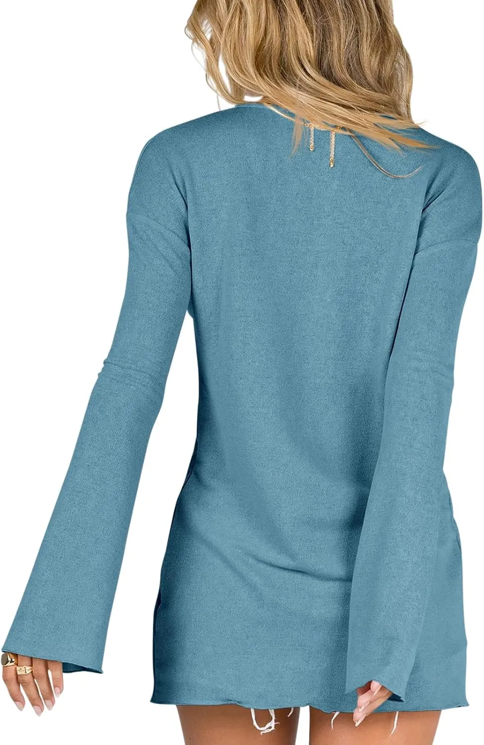 Saodimallsu Women Deep V Neck Cardigan Lightweight Button Down Long Sleeve Loose Open Front Knit Summer Shirts